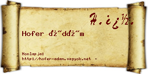 Hofer Ádám névjegykártya