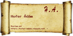 Hofer Ádám névjegykártya